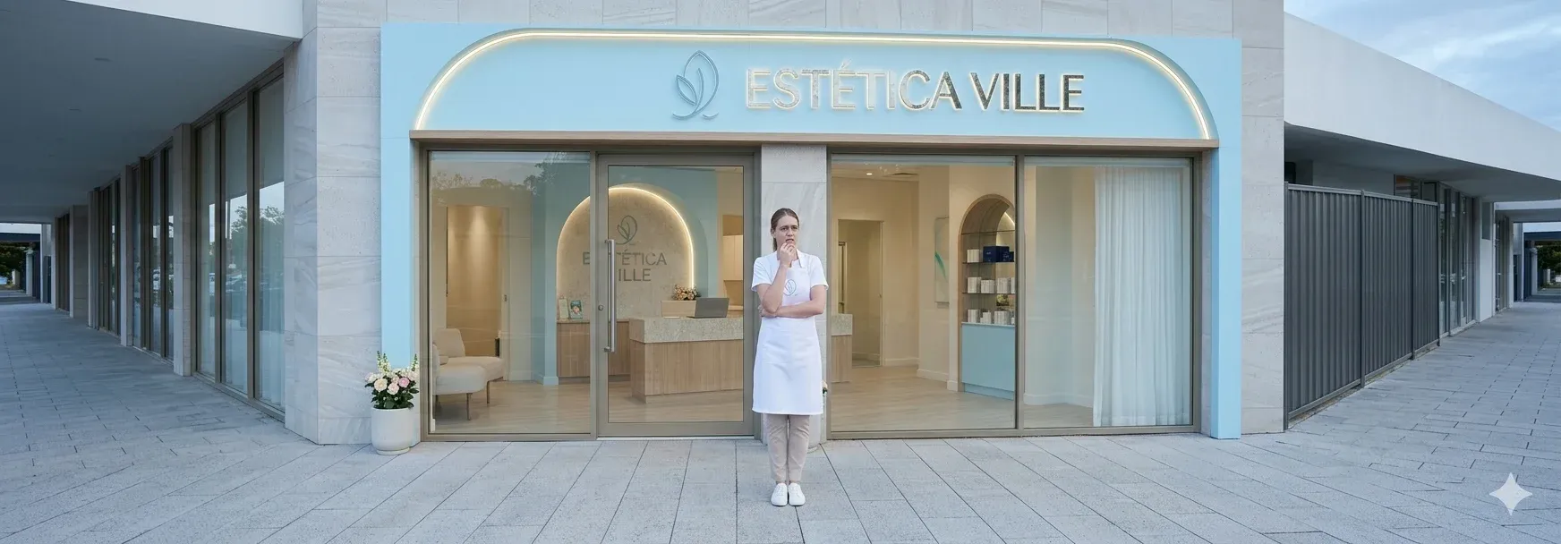 Gestora de clínica de estética analisando o Perfil de Empresa no Google em seu notebook para atrair mais clientes.